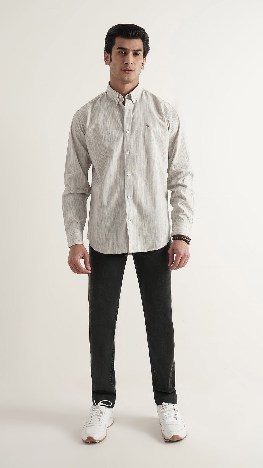 Markhor Off White Lining Wash N Wear Signature Casual Shirt