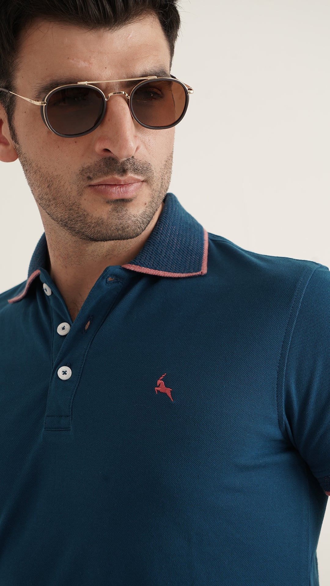 Markhor Blue Plain Pique Polo Jacquard Collar