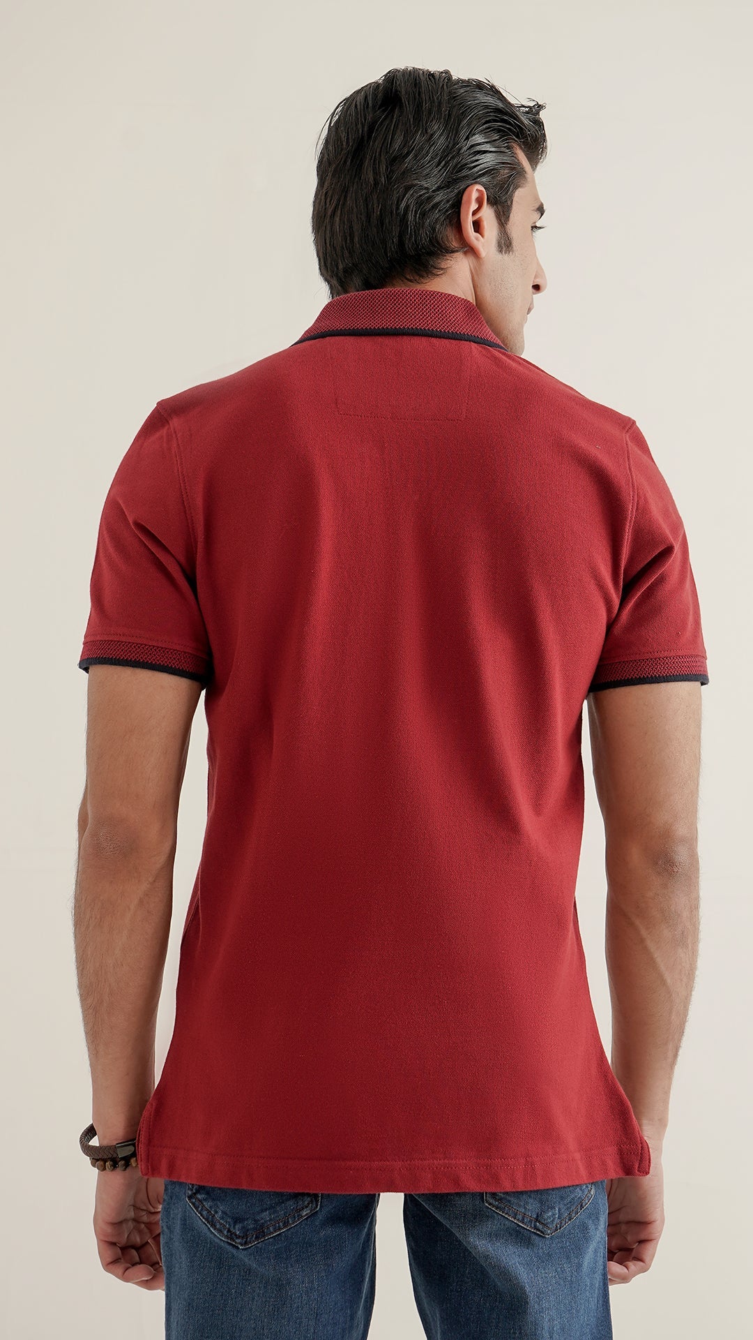 Markhor Dark Red Plain Pique Polo Jacquard Collar