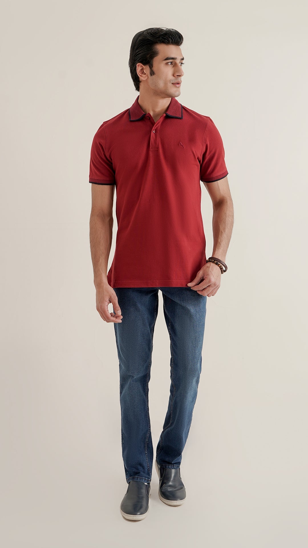Markhor Dark Red Plain Pique Polo Jacquard Collar