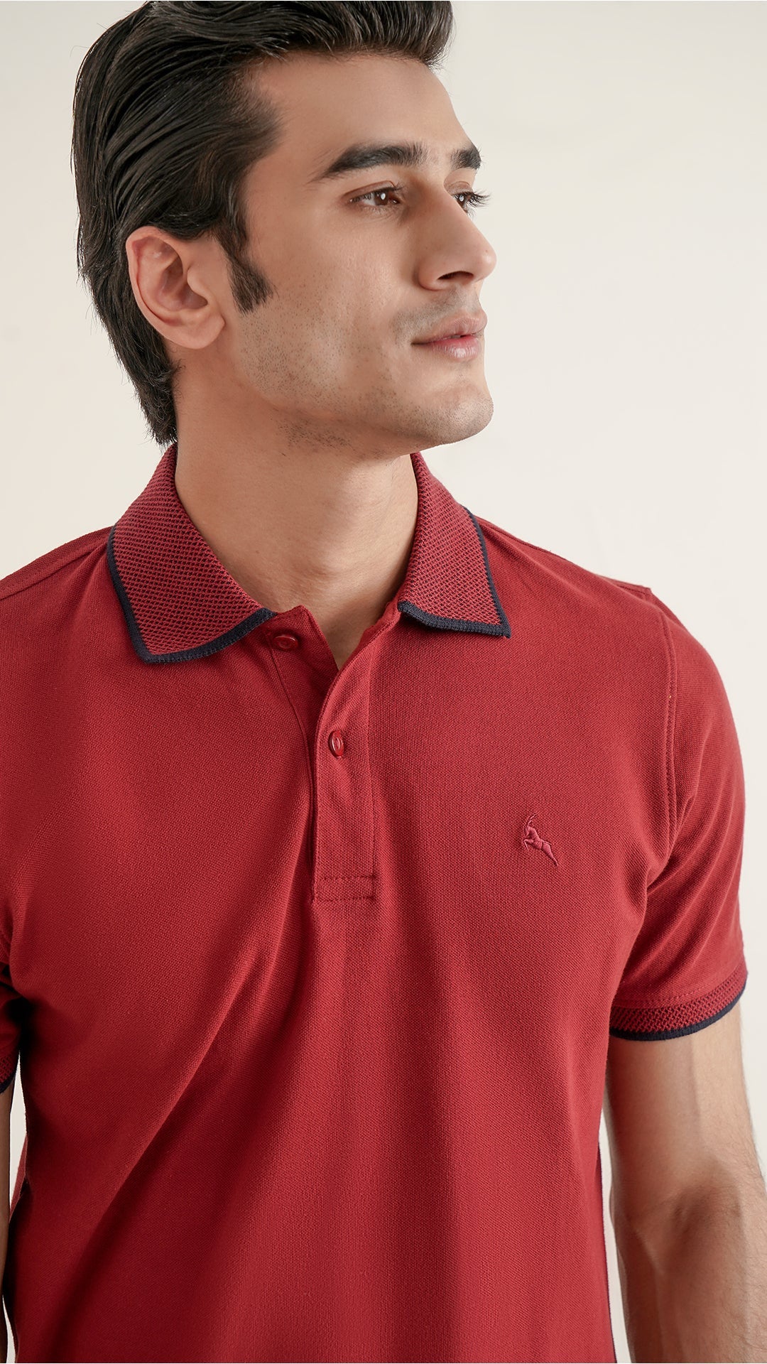 Markhor Dark Red Plain Pique Polo Jacquard Collar