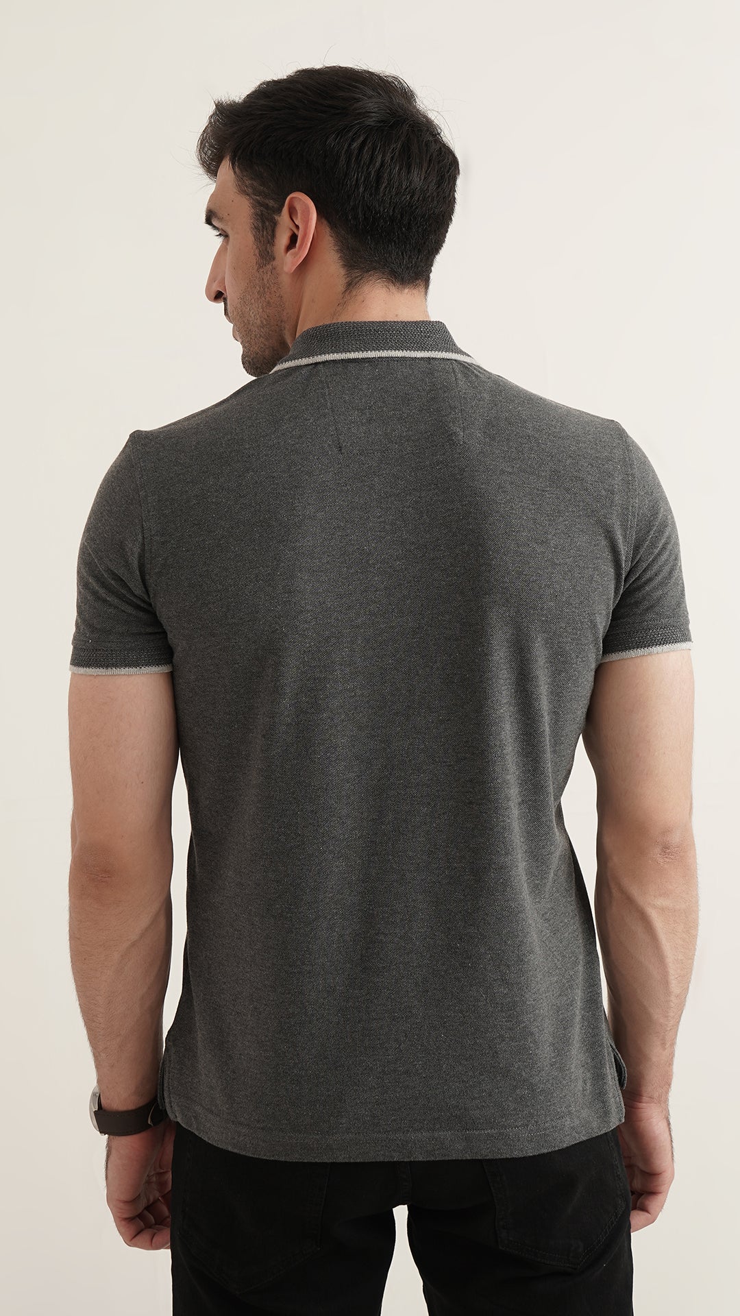 Markhor Charcoal Gray Plain Pique Polo Jacquard Collar