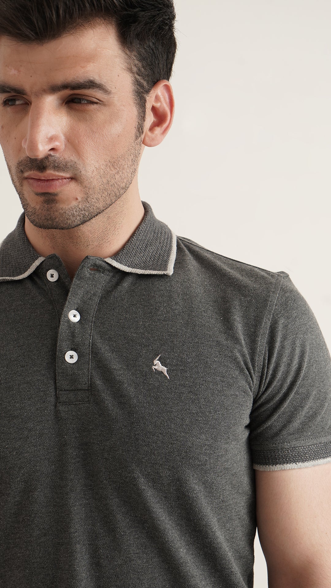 Markhor Charcoal Gray Plain Pique Polo Jacquard Collar