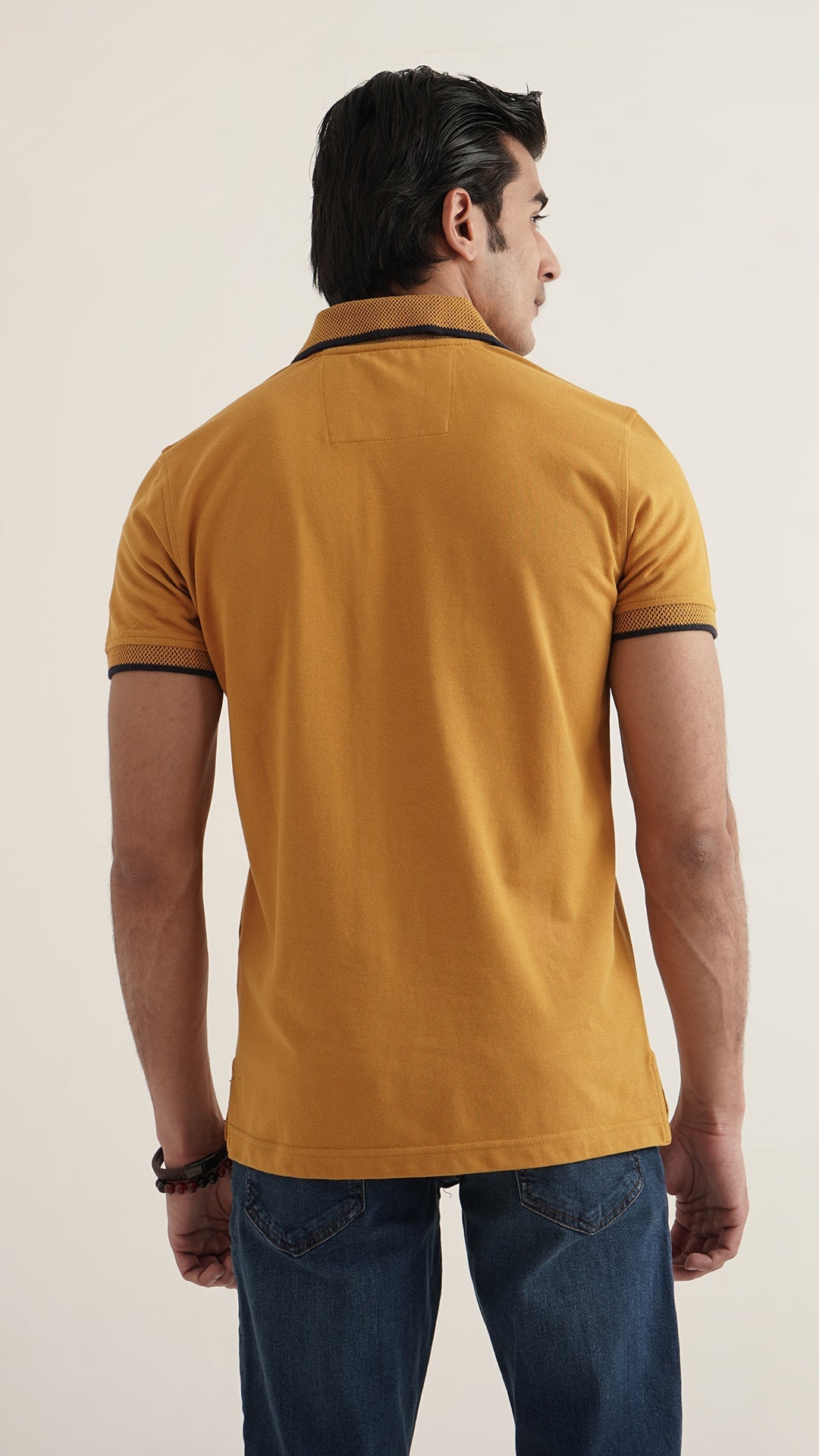 Markhor Yellow Plain Pique Polo Jacquard Collar