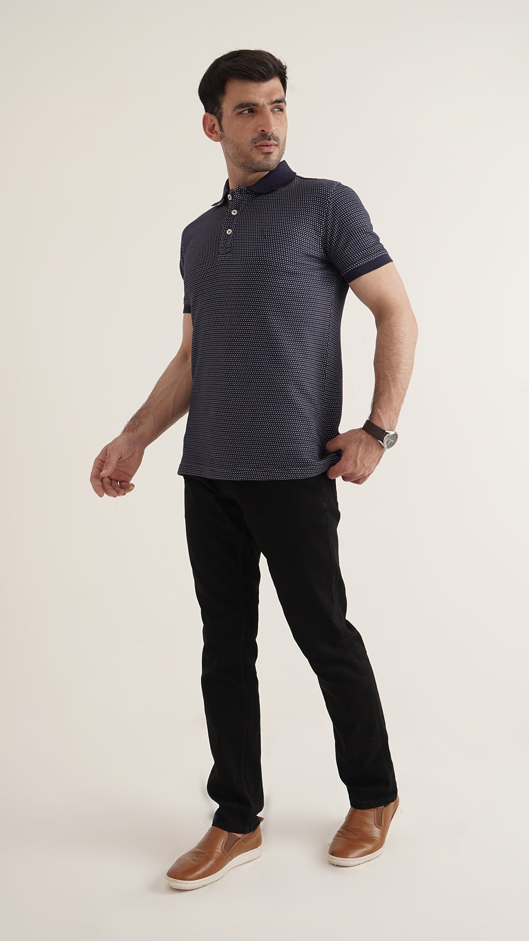 Markhor - Gold Series Navy and Sky Jacquard Polo