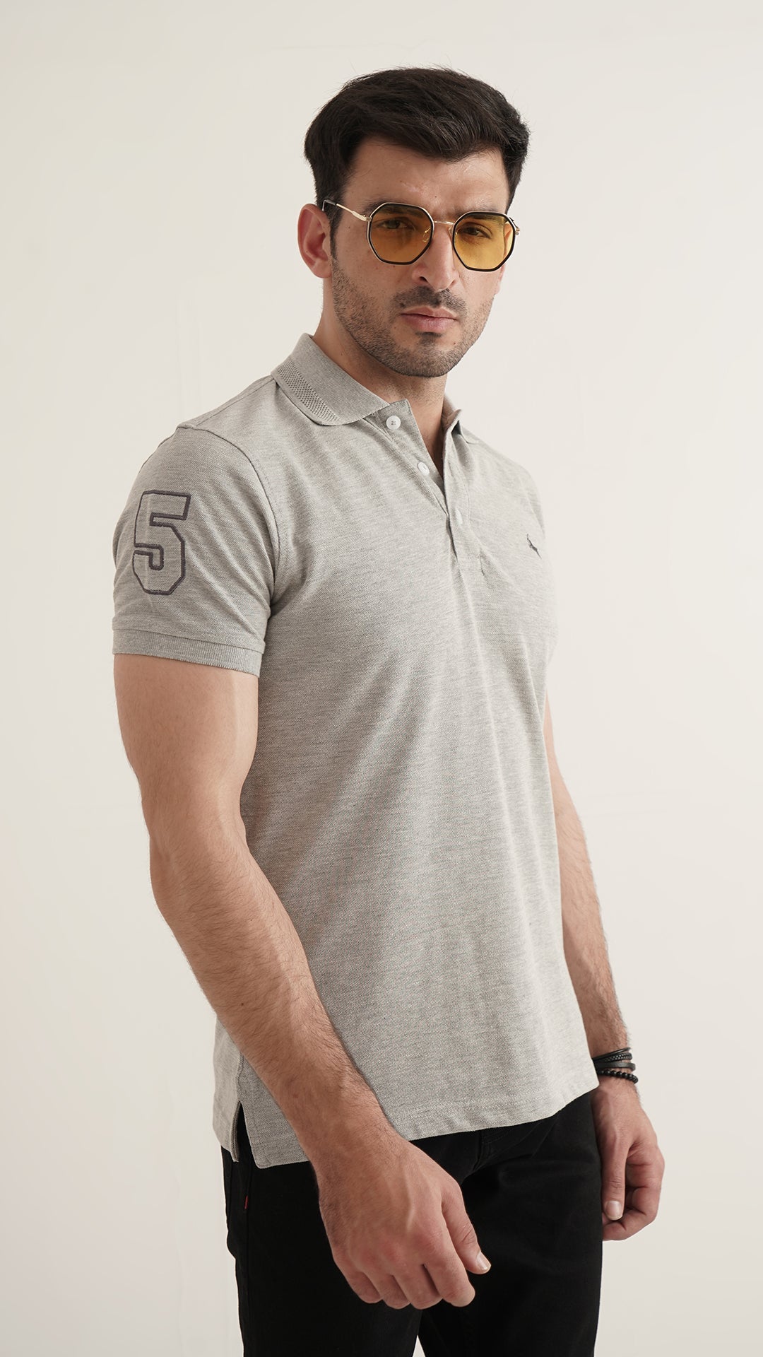 Markhor Heather Grey Plain Pique Polo