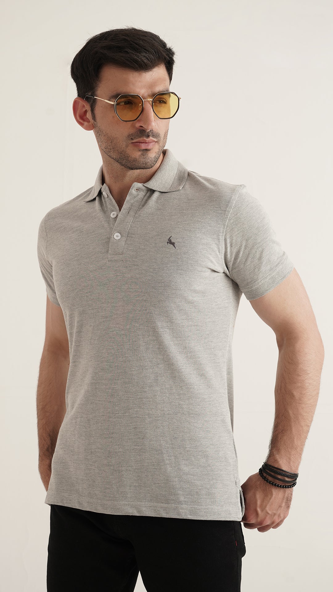 Markhor Heather Grey Plain Pique Polo