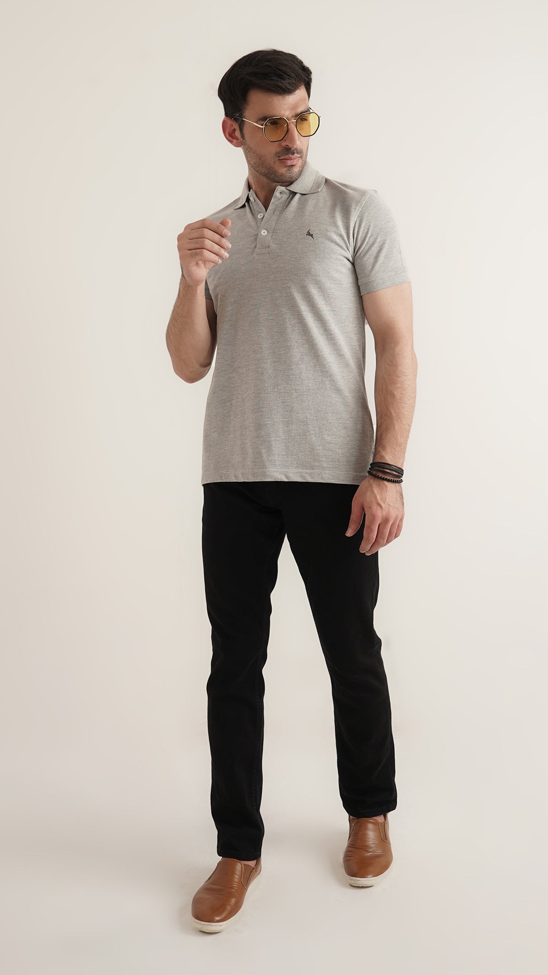 Markhor Heather Grey Plain Pique Polo