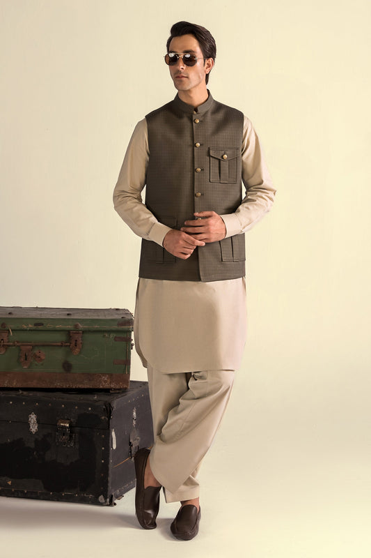 Takhleeq Olive Green Waist Coat WCT3