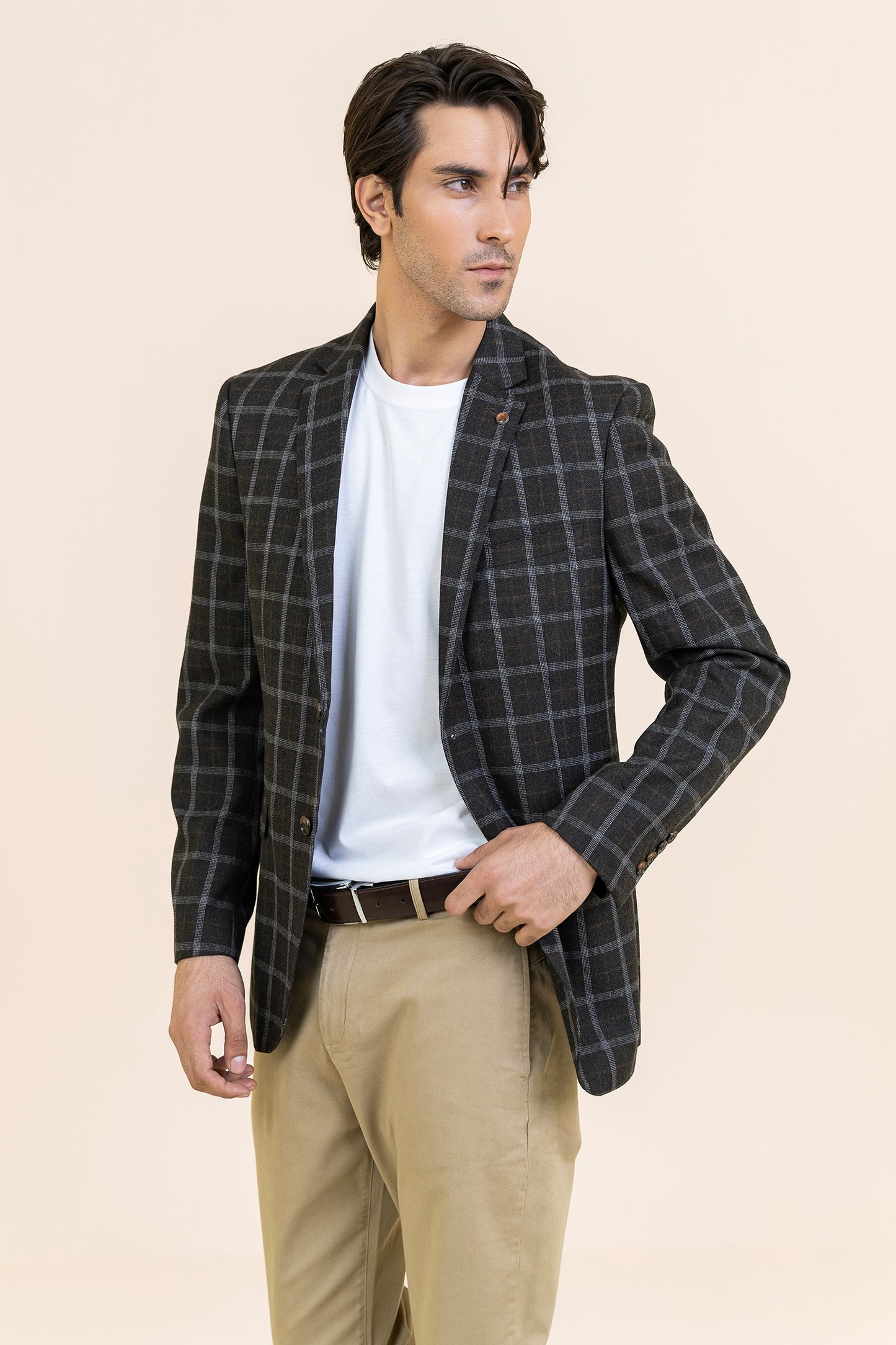 COFFEE BROWN COLOR TWEED COAT - CHECK - 9050-23