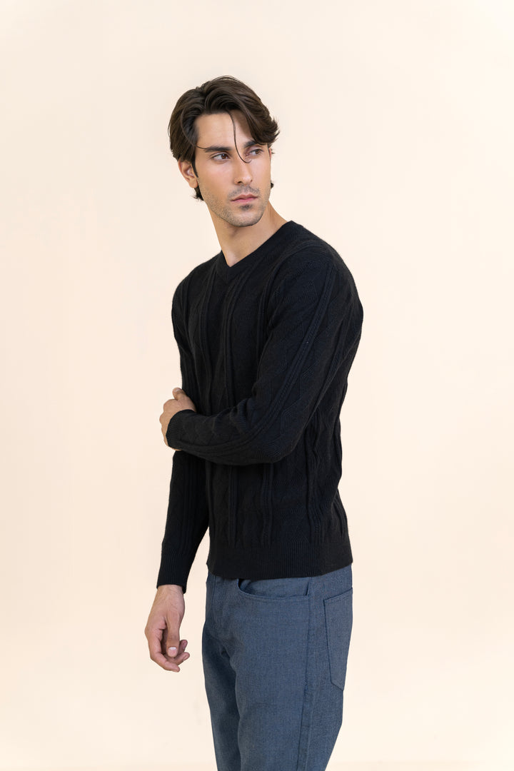 Black Self Textured Sweater T314-T3
