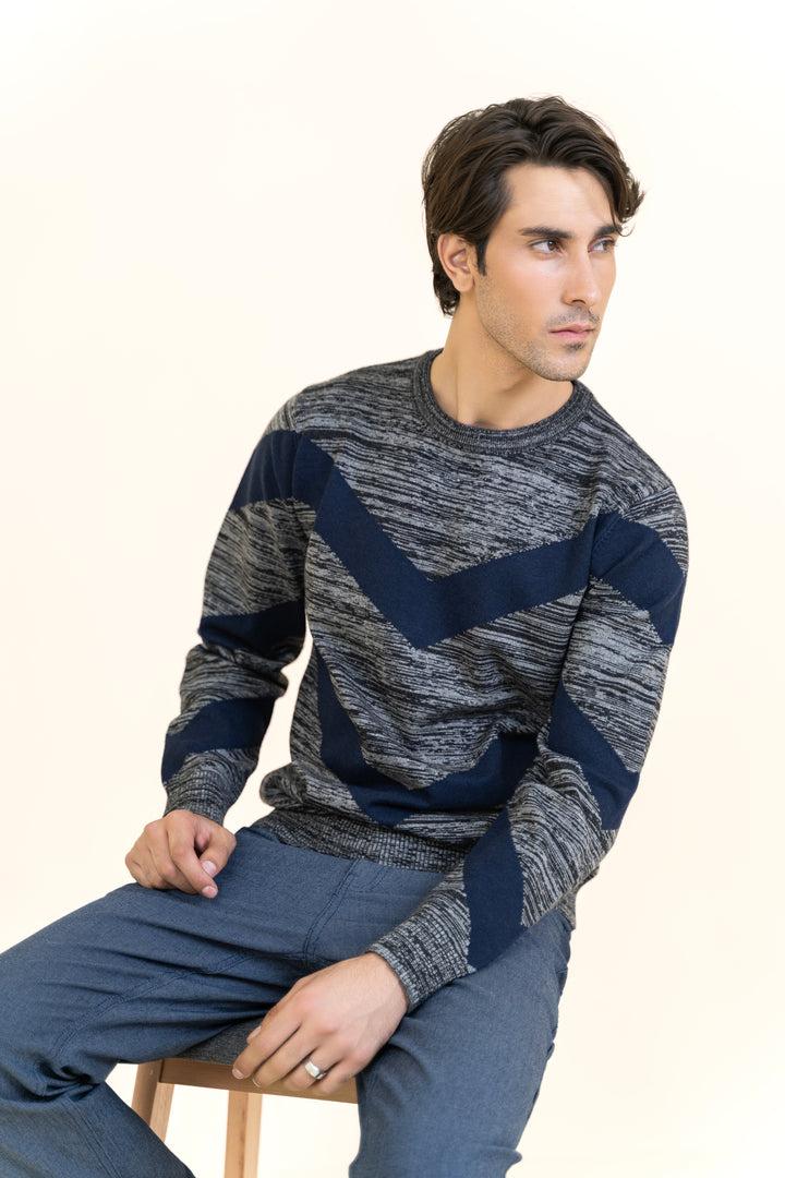 Melange Gray with Blue Stripe Sweater T103-T1