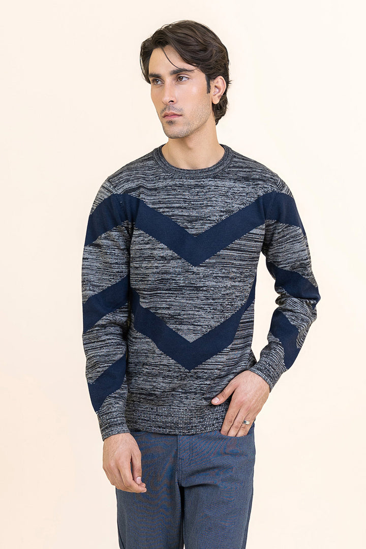 Melange Gray with Blue Stripe Sweater T103-T1