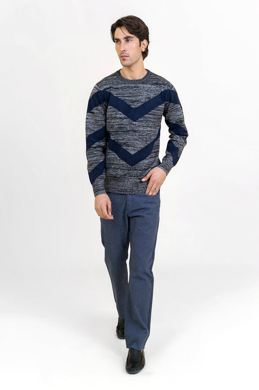 Gray and Navy Round Neck Sweater