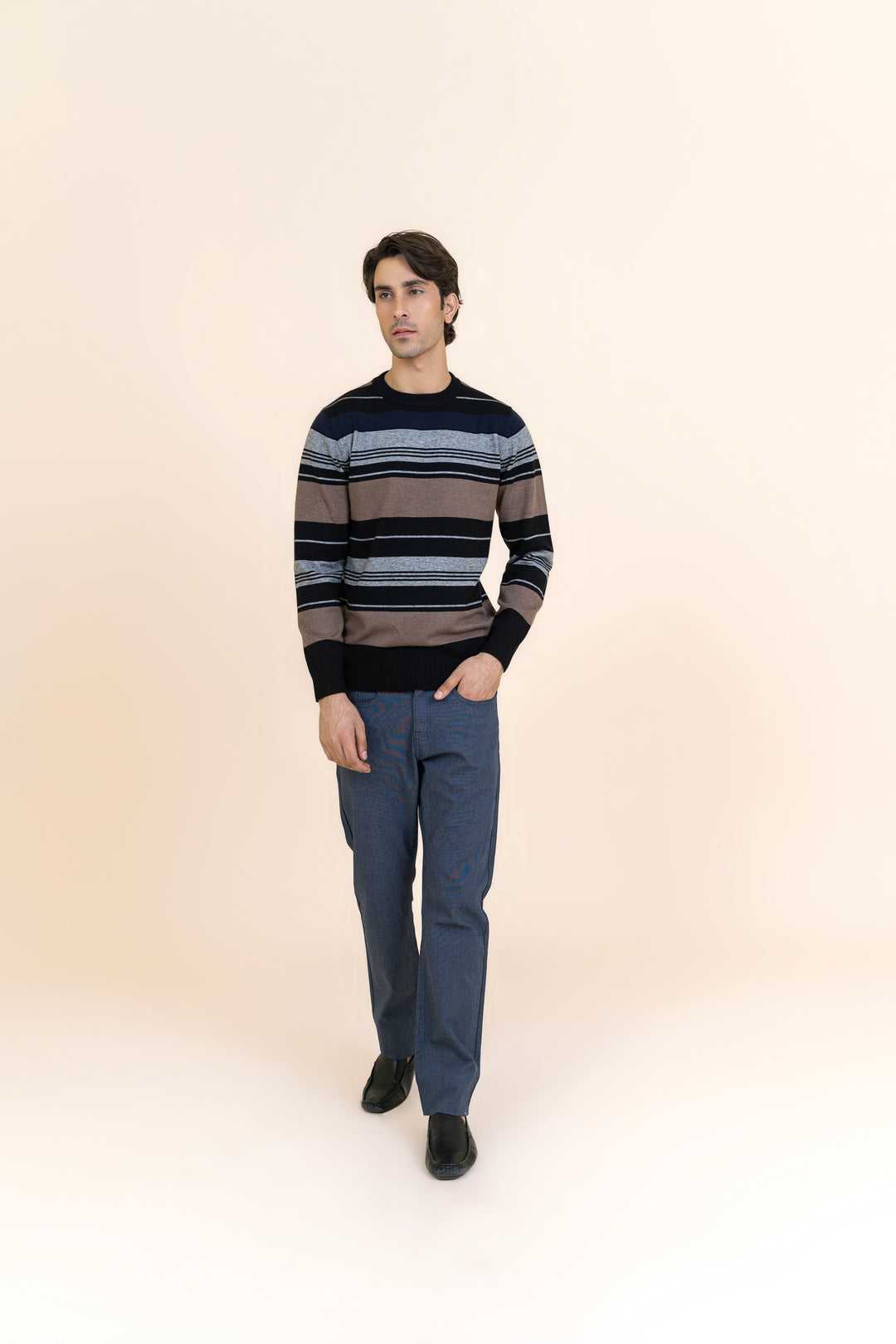 Coffee Black and Gray Strip Sweater T311-T3