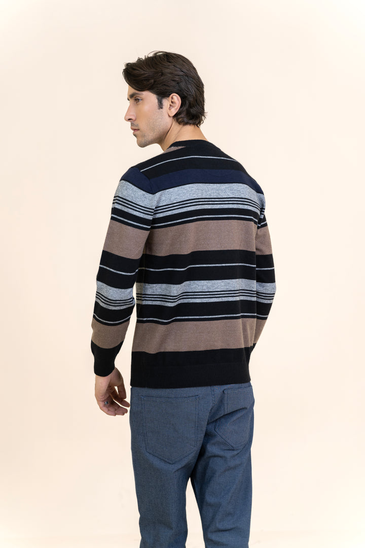 Coffee Black and Gray Strip Sweater T311-T3