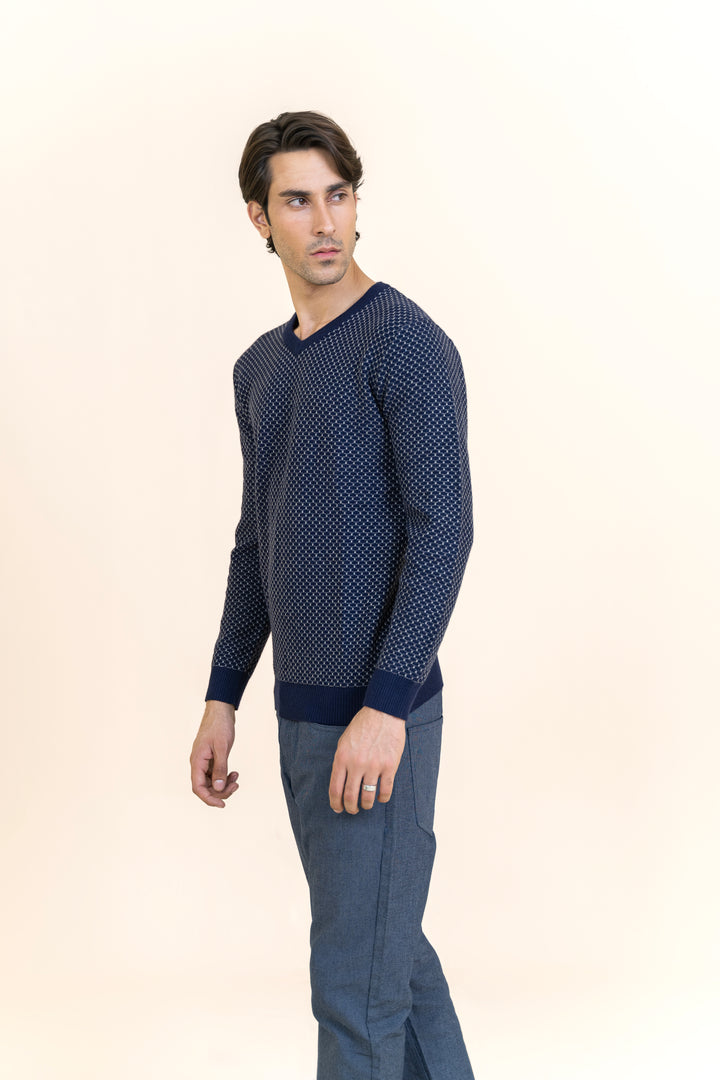 Blue V Neck Sweater T106-T1