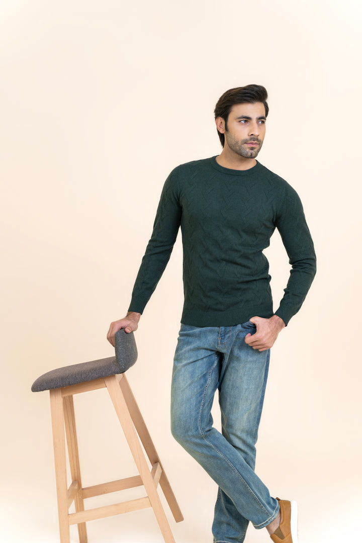 Green Self Design Sweater T119-T1