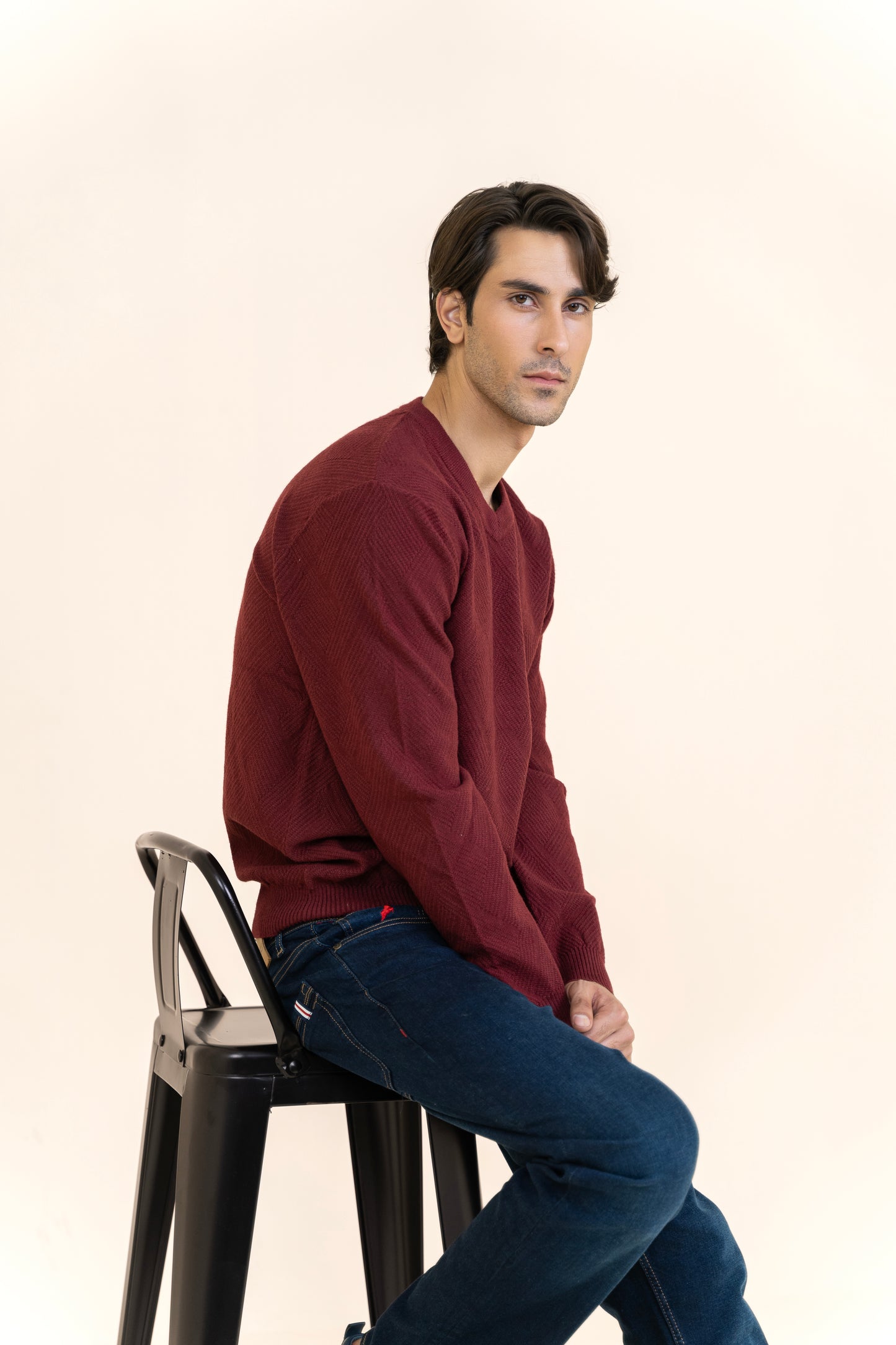Deep Red Self Textured Sweater T203-T2