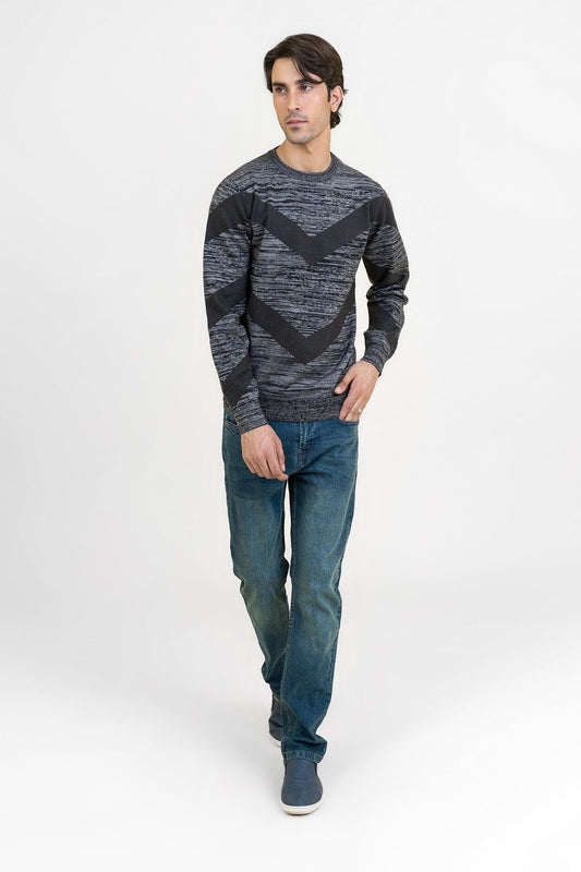 Gray and Green Round Neck Sweater