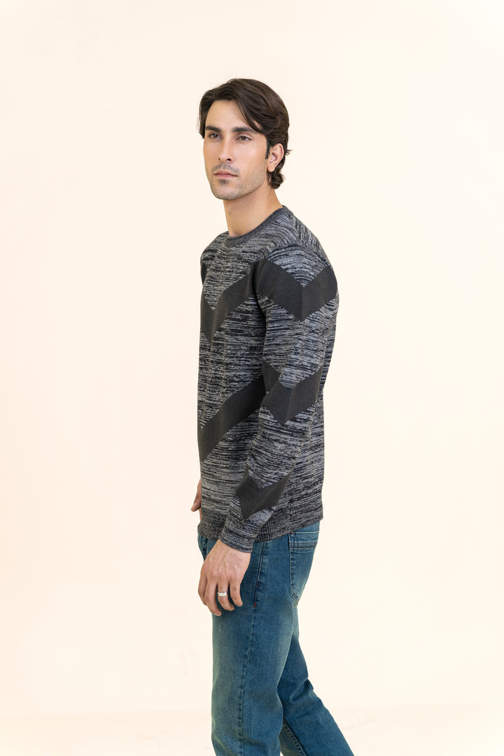 Melange Gray with Green Tripe Sweater T103-T1