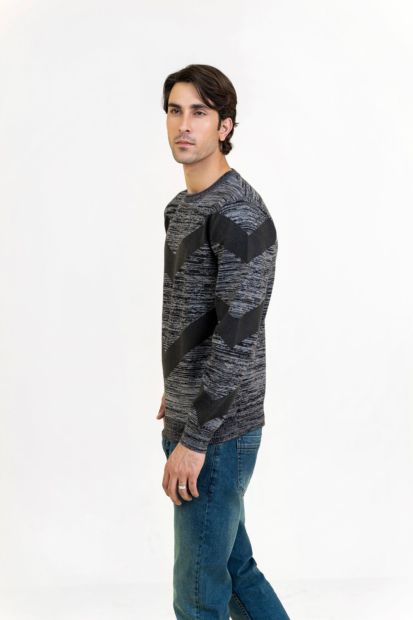 Gray and Green Round Neck Sweater