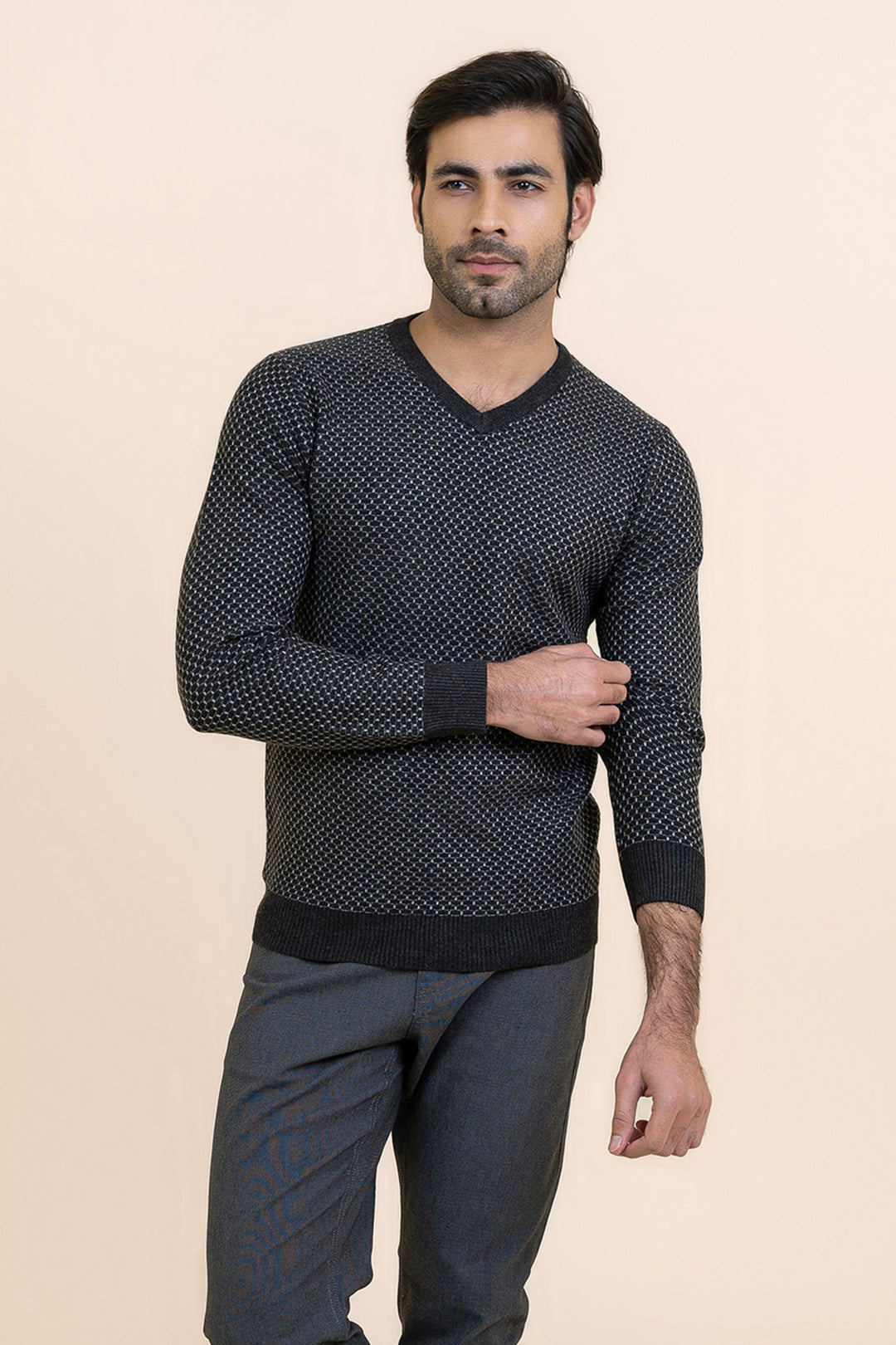 Grey V Neck Sweater T106-T1