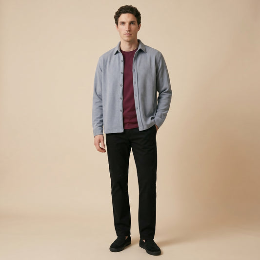 Gray Rib Over Shirt - 100% Cotton Rib
