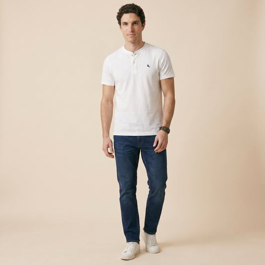 Off-White Henley Tees - Super Fine 100% Cotton