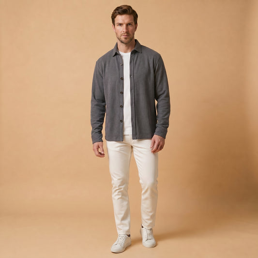 Charcole Rib Over Shirt - 100% Cotton Rib