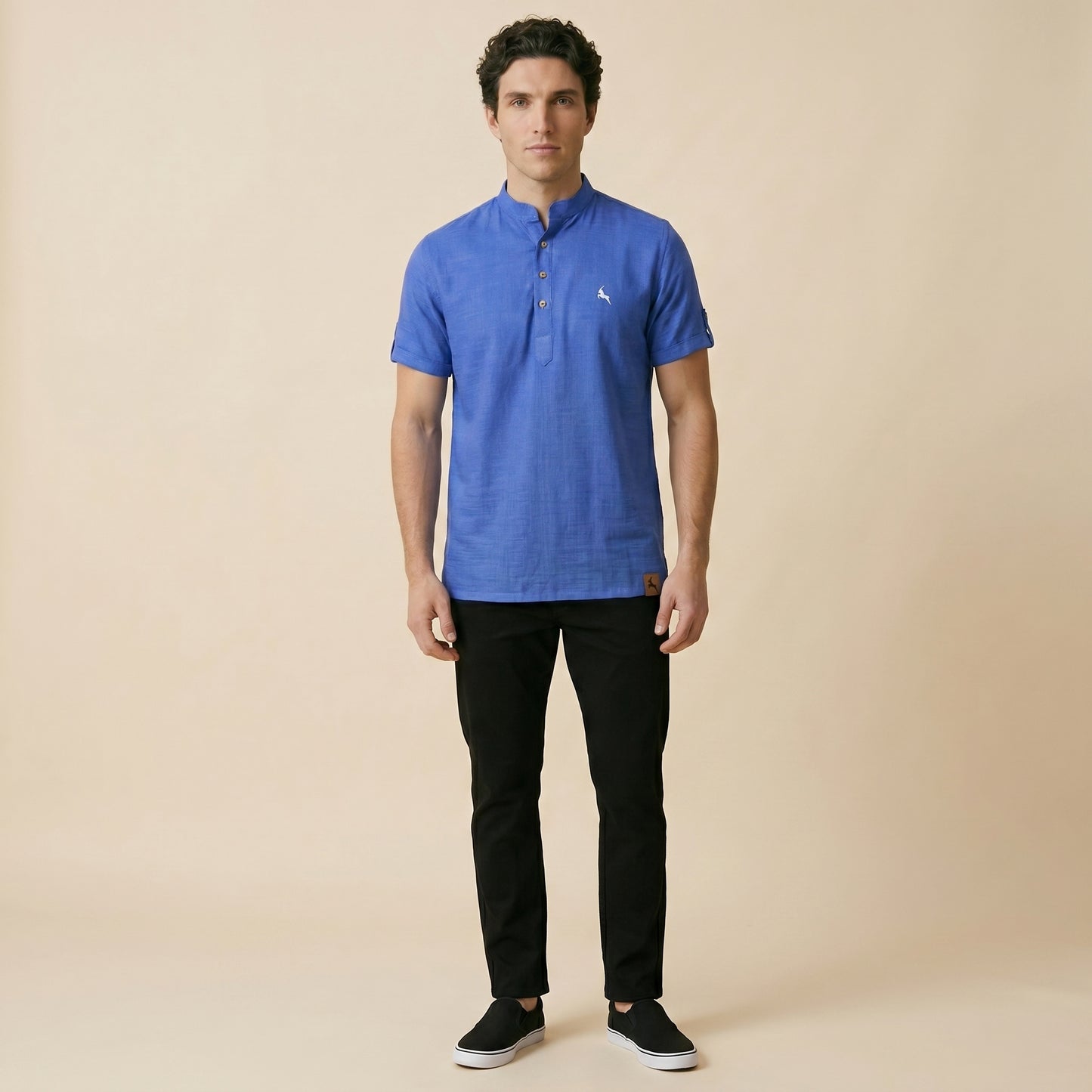 Royal Blue Henley Linen Shirt