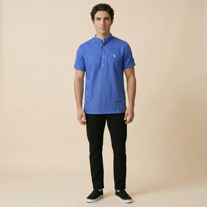 Royal Blue Henley Linen Shirt