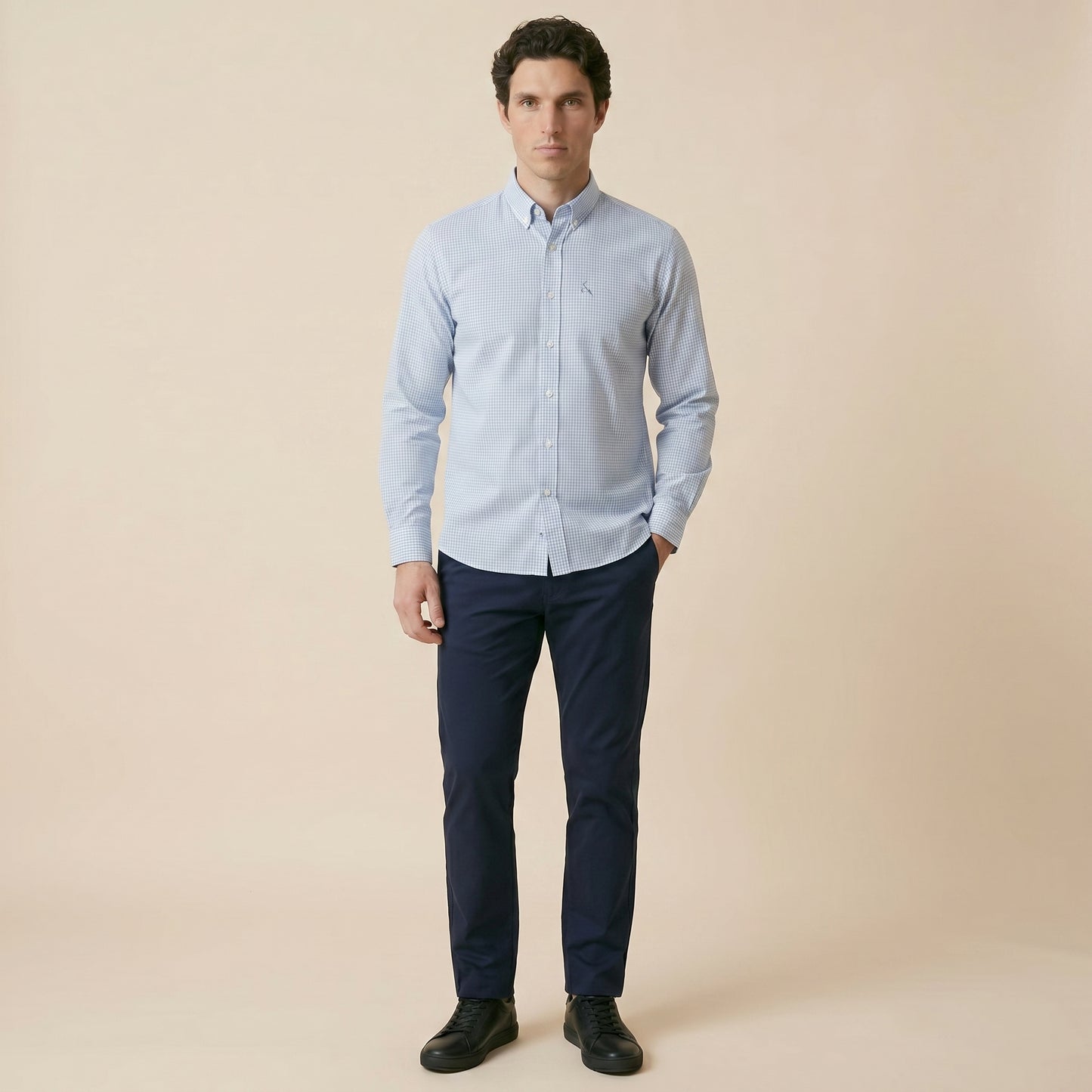 Sky Blue Check Casual Shirt - Premium Fabric