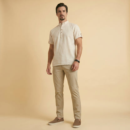 Off-White Henley Shirt - 100% Cotton Linen