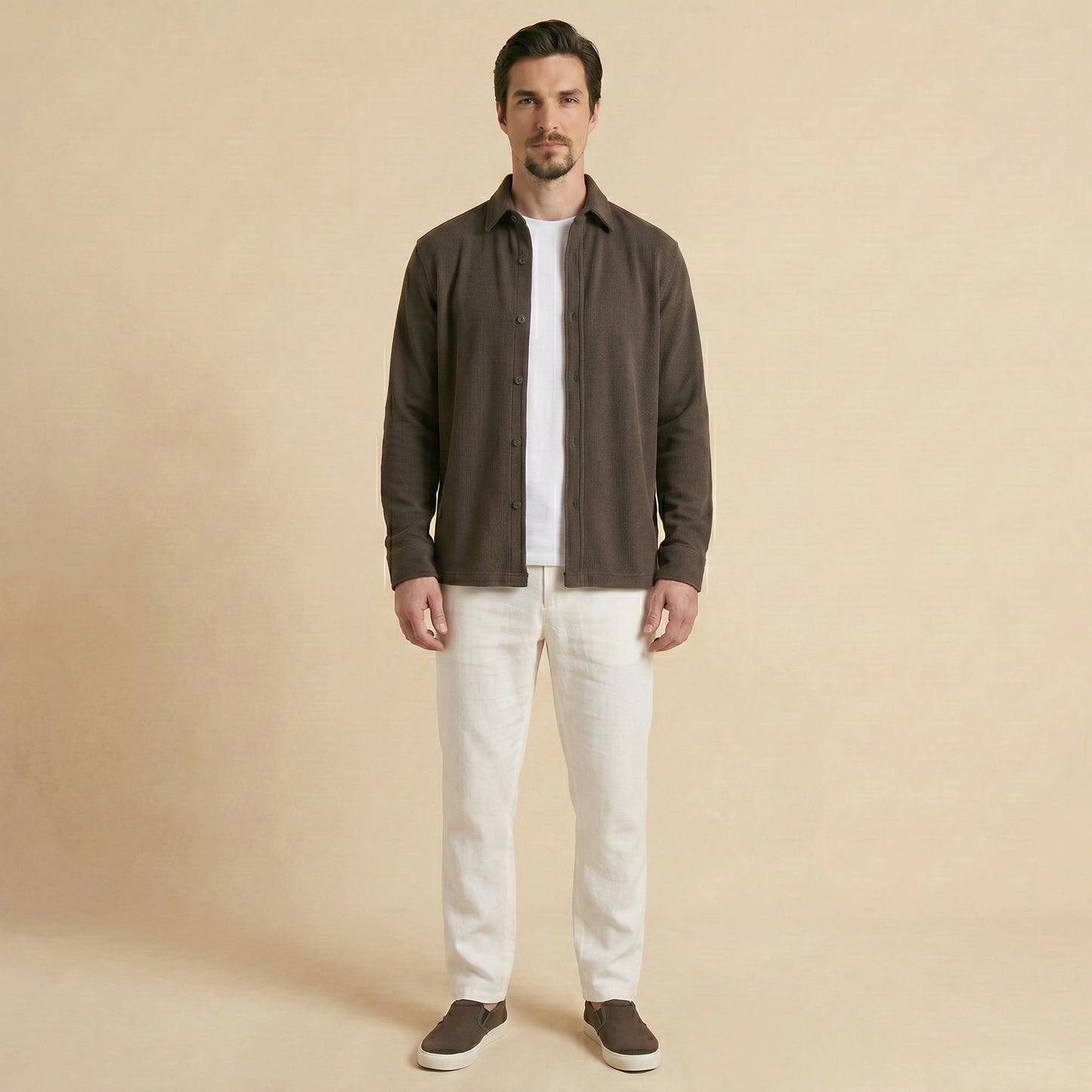Olive Green Rib Over Shirt - 100% Cotton Rib
