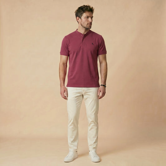 Maroon Henley Tees - Super Fine 100% Cotton