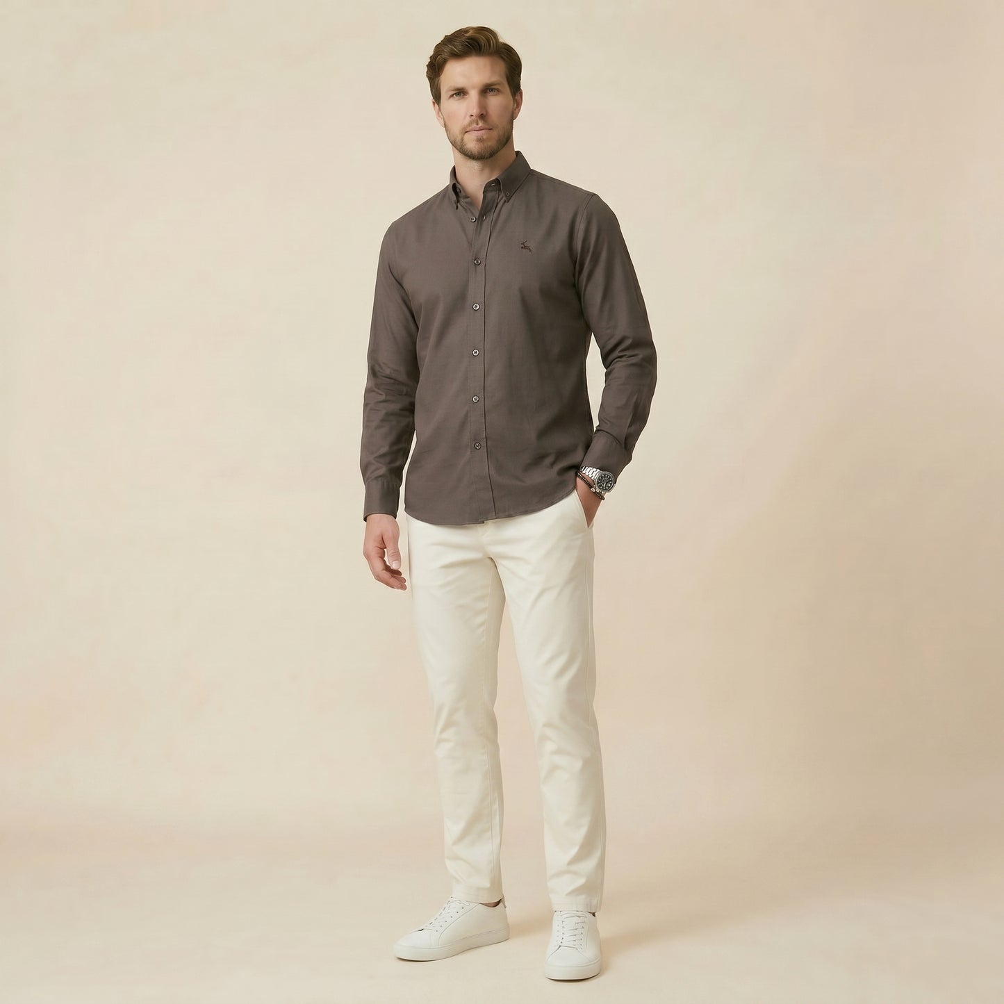 Olive - Plain Casual Shirt - Premium Fabric