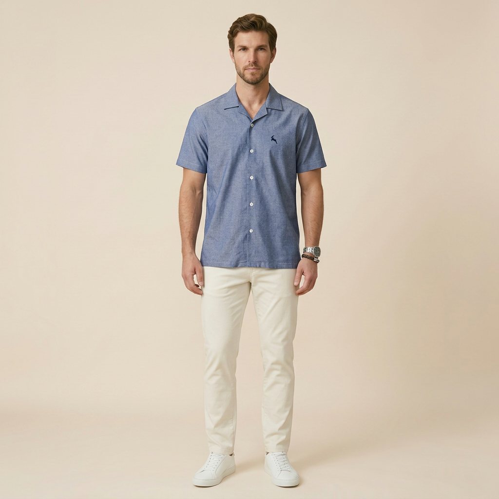 Gray Cuban Collar Shirt - Premium Oxford Fabric