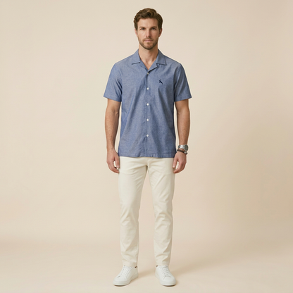 Gray Cuban Collar Shirt - Premium Oxford Fabric