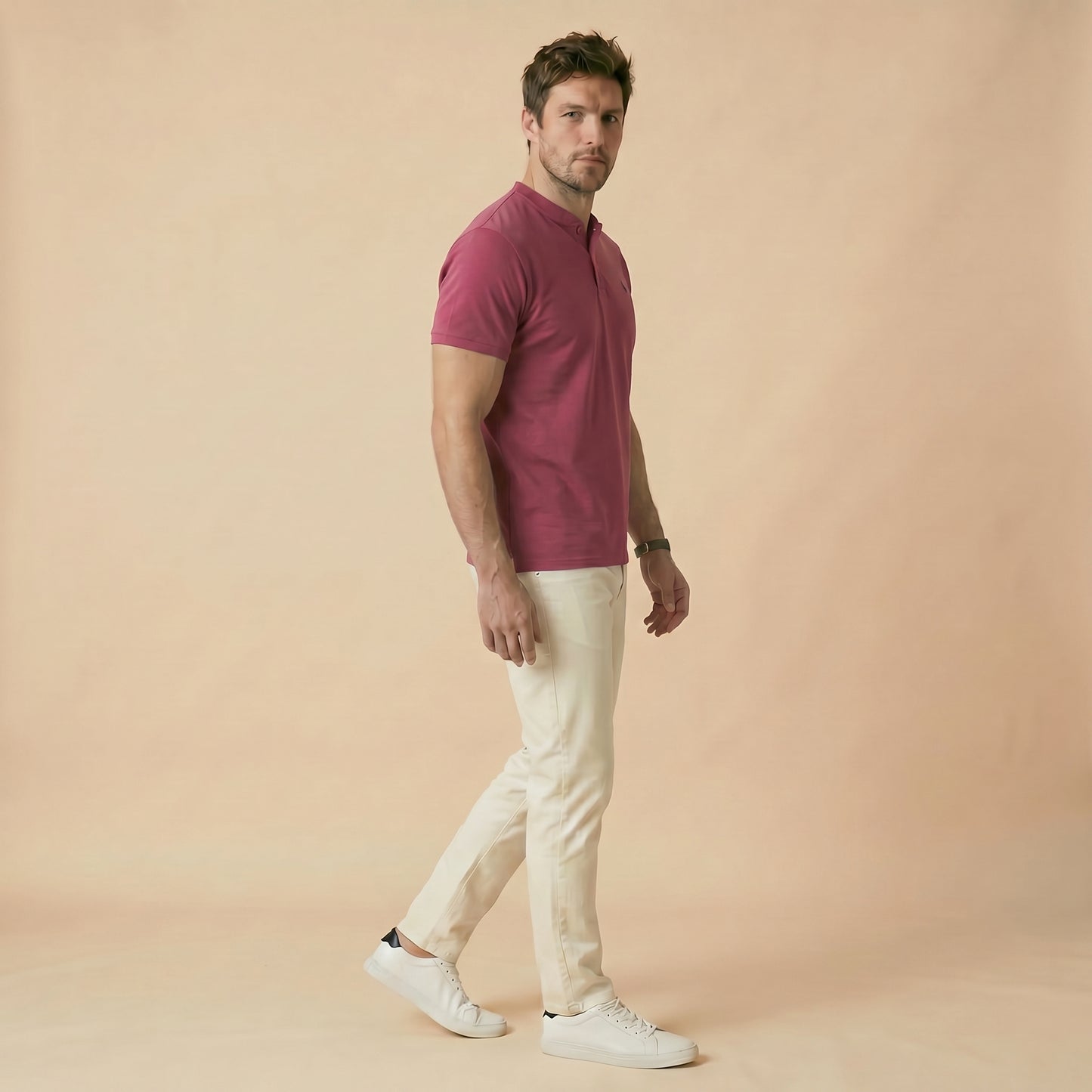 Maroon Henley Tees - Super Fine 100% Cotton