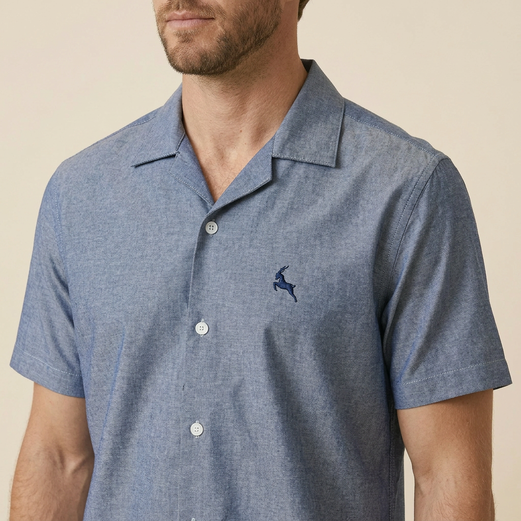 Gray Cuban Collar Shirt - Premium Oxford Fabric