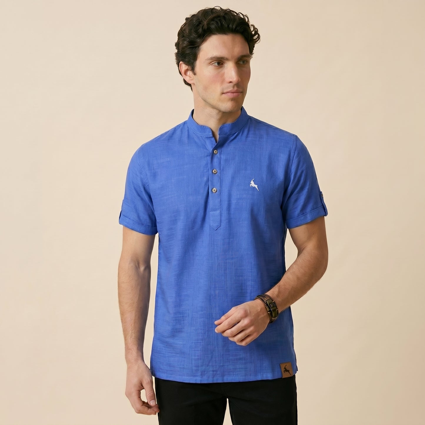 Royal Blue Henley Linen Shirt