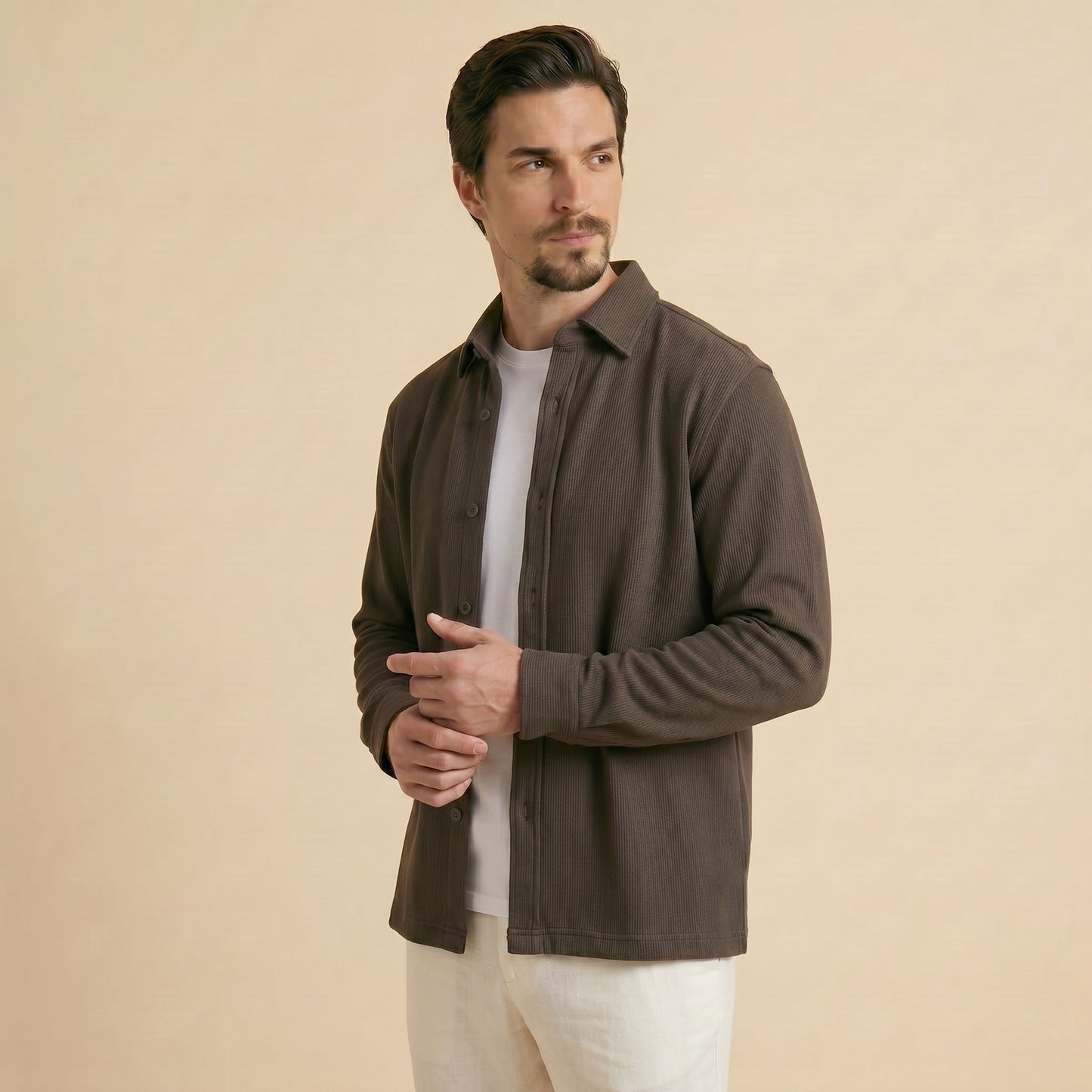 Olive Green Rib Over Shirt - 100% Cotton Rib