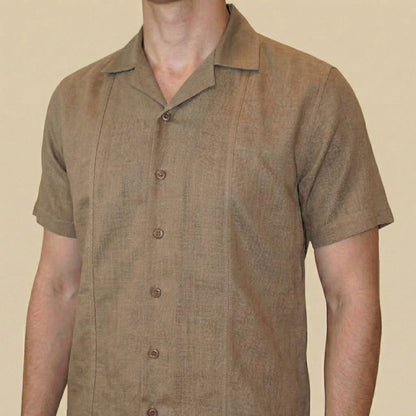Cappuccino Cuban Collar Shirt - 100% Cotton Linen