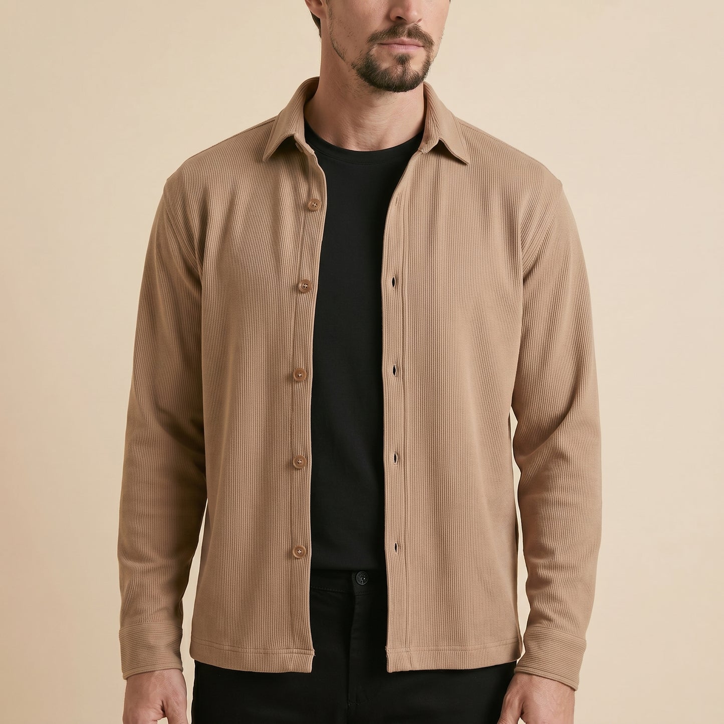 Cappuccino Rib Over Shirt - 100% Cotton Rib