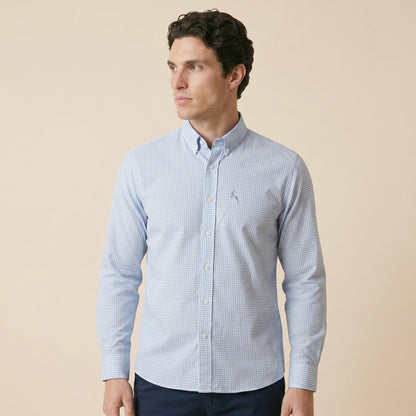 Sky Blue Check Casual Shirt - Premium Fabric