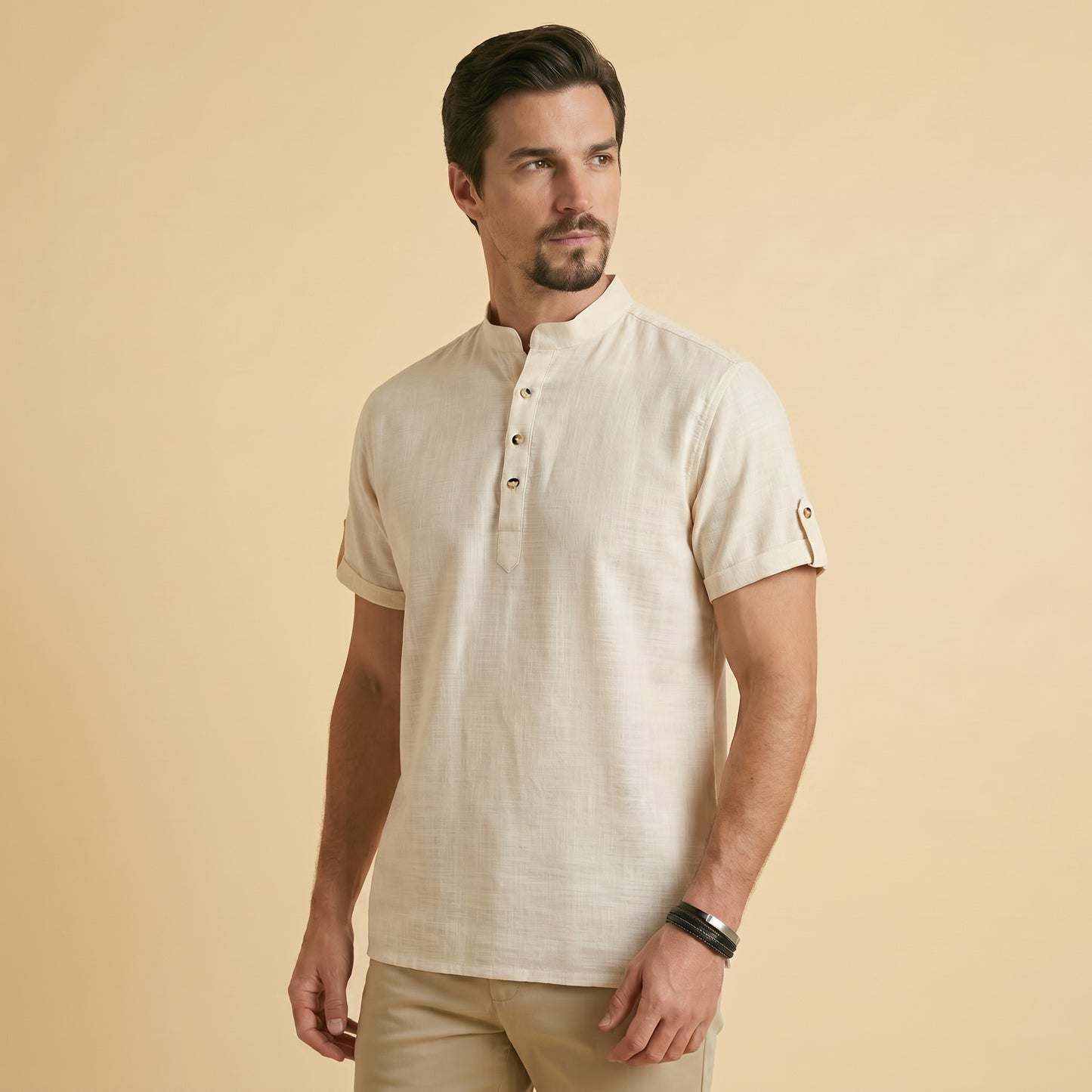 Off-White Henley Shirt - 100% Cotton Linen