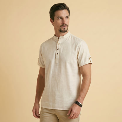 Off-White Henley Shirt - 100% Cotton Linen