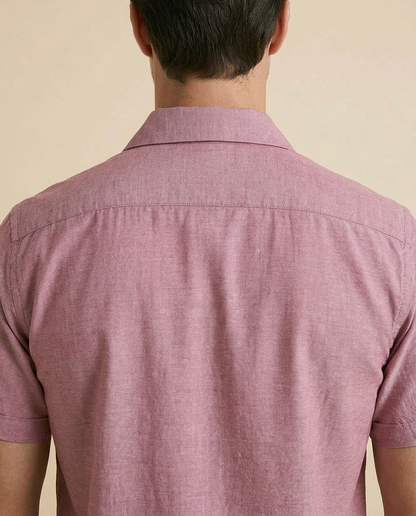 Pink Cuban Collar Shirt - Double Pocket