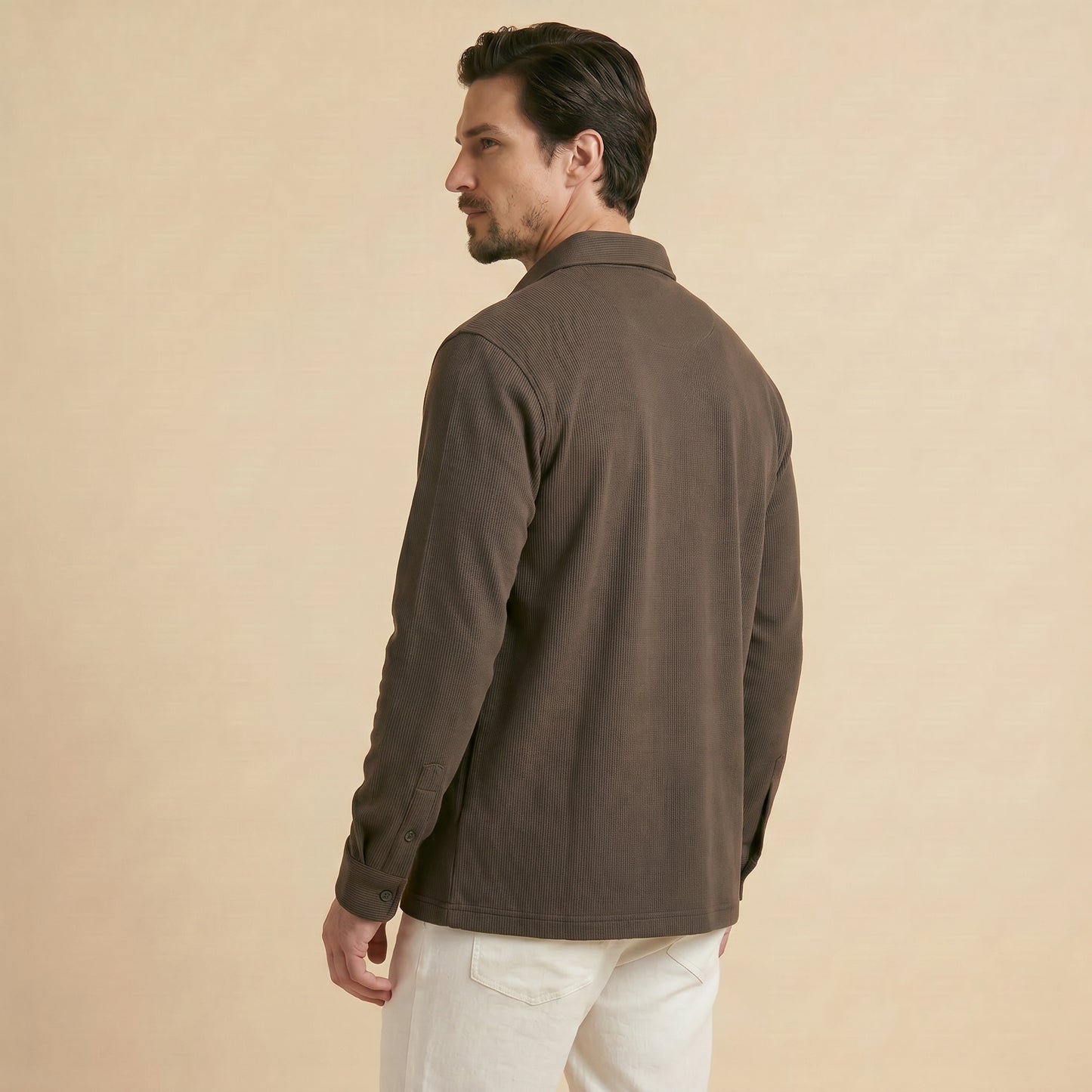 Olive Green Rib Over Shirt - 100% Cotton Rib
